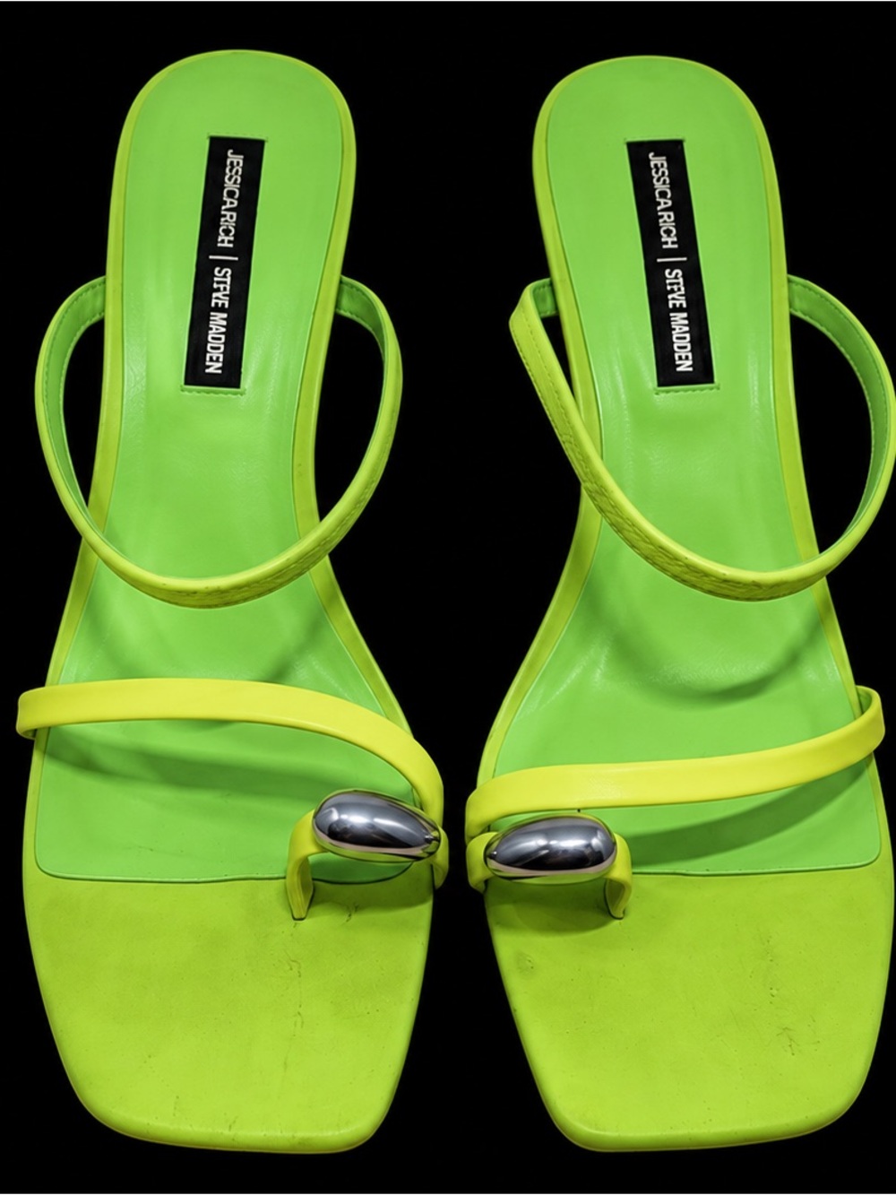 Jessica Rich x Steve Madden Neon Green Toe-Ring Sandals
